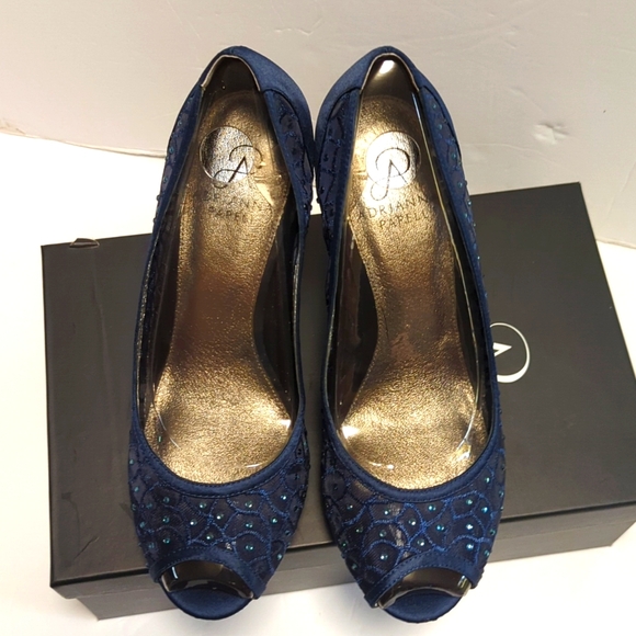 Adrianna Papell Women's, Emboidered Navy with Jewels, Peep toe, Foxy, New in Box - Picture 10 of 10